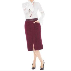 Chico's  Burgundy Pencil Skirt Faux Suede Front Pockets Front Slit Midi